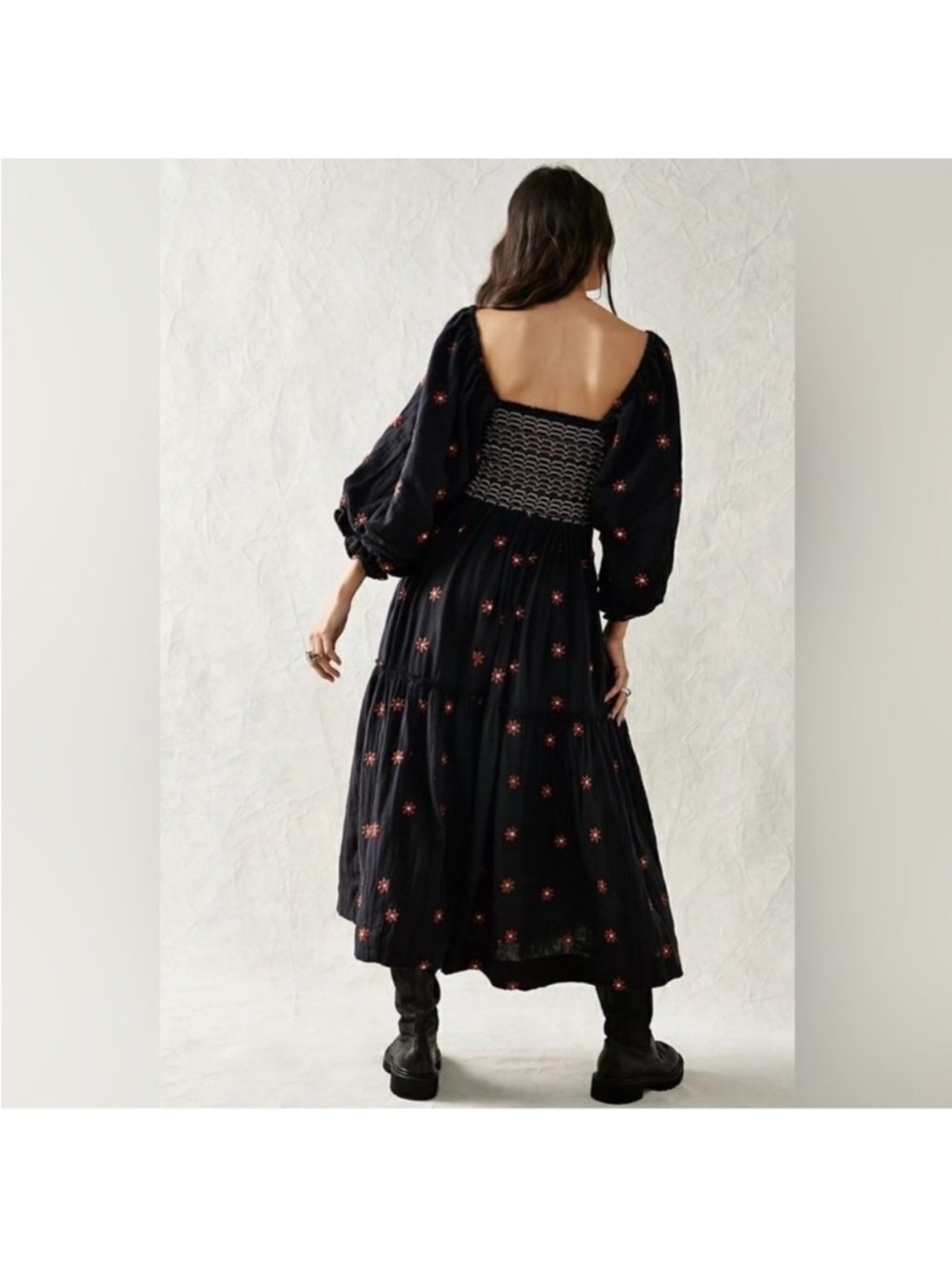 Free People Dahlia Floral Off-Shoulder Dress - Navy - Large - Picture 5 of 10